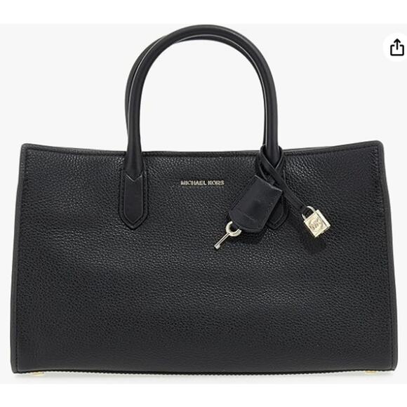 Michael Kors Scarlett Medium Satchel Gold-Tone Hardware/Soft Venus Leather/Black - Picture 1 of 6